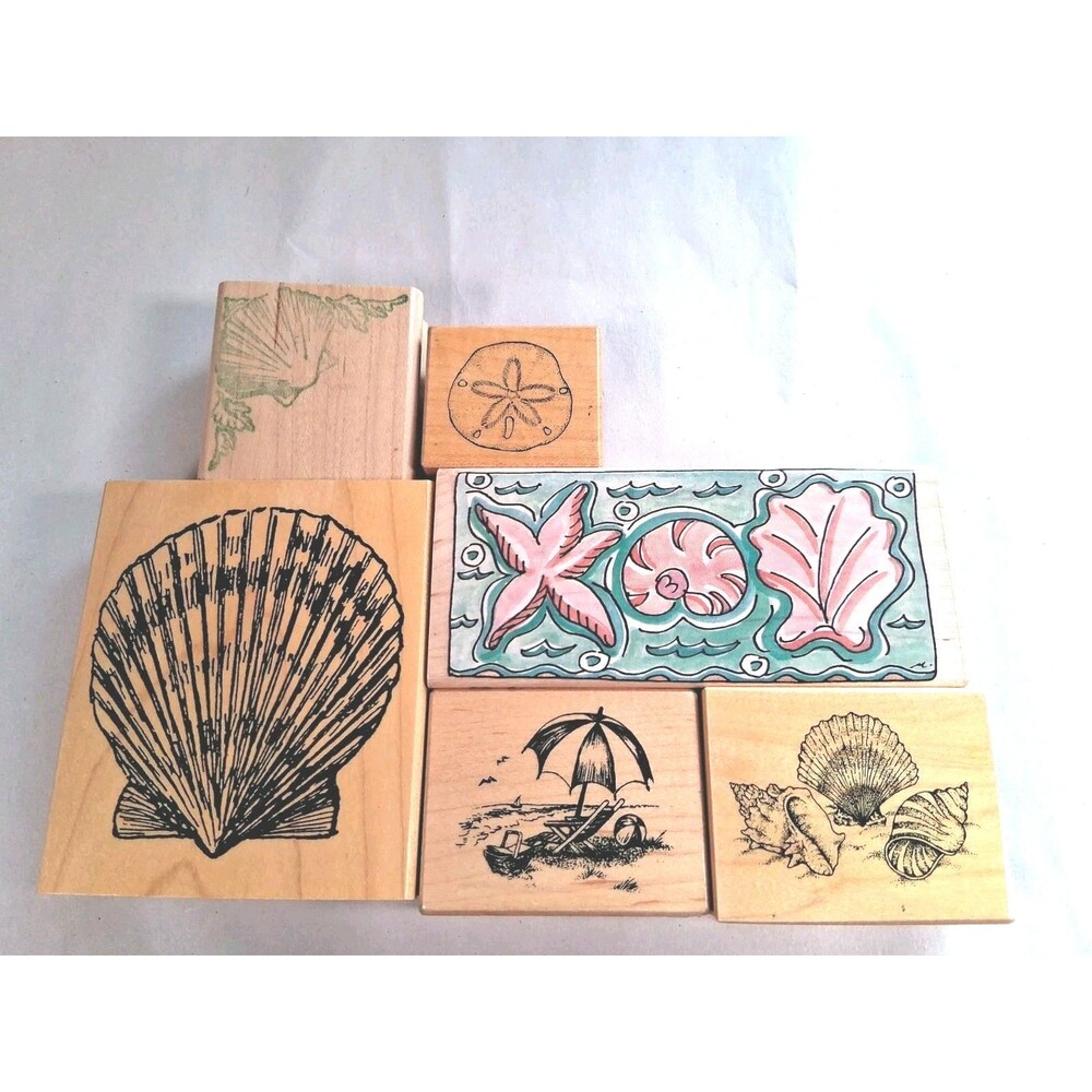 Set Of 6  Wood Mount Nautical Beach Stamps Stamping Scrapbooking Crafts